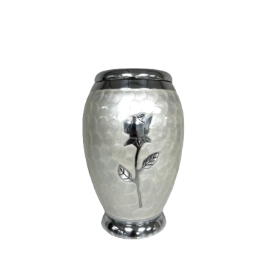Calming White Rose Metal Urn (SH112) Toronto Metal Urn Store, Buy Urns