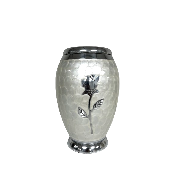 Calming White Rose Metal Urn (SH112)