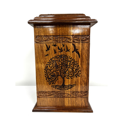 Birds of Paradise Wood Urn, Toronto Urn Factory Store, Wood Urns For Sale